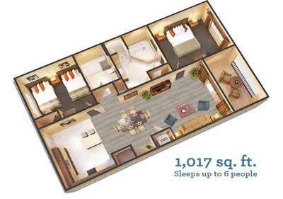 a rendering of a floor plan of a house at Floridays Orlando Two & Three Bed Rooms Condo Resort in Orlando