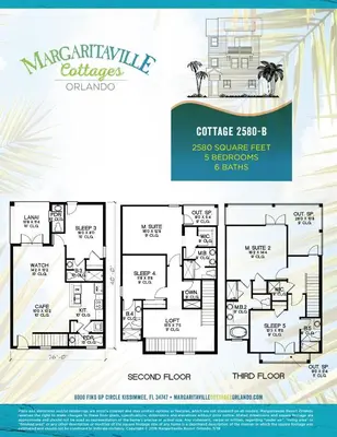 a floor plan of the margarita village apartment at Tranquil Ocean Blue Cottage Near Disney With Private Pool & Margaritaville Resort & Island H20 Waterpark Access - 3000Ph in Orlando