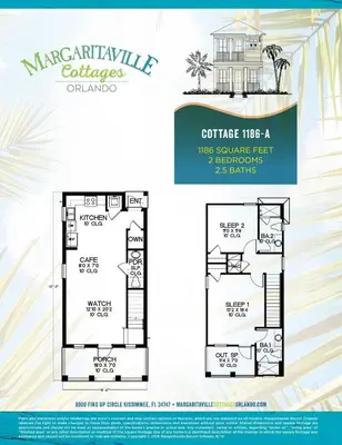a floor plan of a margarita cartier house at Premium Cottage With Private Hot Tub Near Disney Margaritaville Resort & Island H2O Access - 3025La in Orlando