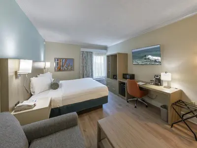 a hotel room with a bed and a desk at Galleria Palms Orlando - Free Theme Park Shuttles in Orlando
