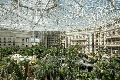 a large building with palm trees and a glass ceiling at Gaylord Palms Resort & Convention Center in Orlando