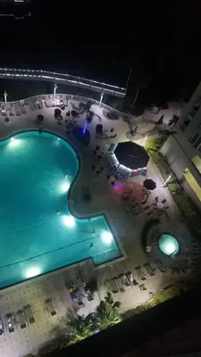 an overhead view of a swimming pool at night at Lakeview Condo Hotel near Disney in Orlando
