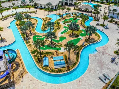 an aerial view of a water park at the resort at Lovely 2BR Codo with 2Clubhouses & Kids Splash Pad in Kissimmee