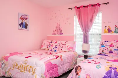 a bedroom with two beds and a disney princess room at Gorgeous Four Bd w/ Pool close to Disney 5035 in Kissimmee
