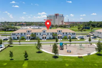 an aerial view of a building with a red heart on it at Ravishing Four Bd w/ Pool Close to Disney 4947 in Kissimmee