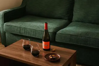 a bottle of wine and two glasses on a table at The Point by Edge in Orlando