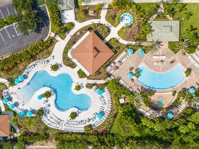 an overhead view of a pool at a resort at 4816 Cayview Ave #306 in Orlando