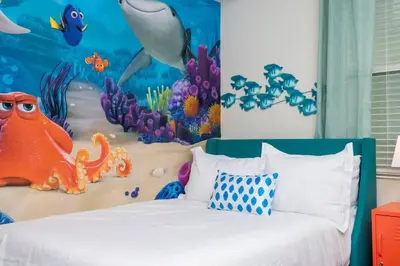 a bedroom with an under the ocean mural at Family Friendly 2 Bd Close to Disney @ Storey Lake 105 3161 in Kissimmee