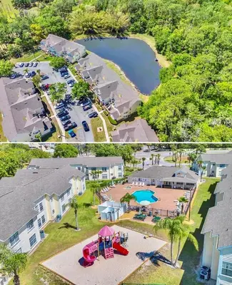 an aerial view of a house with a yard at Grand Family 3BR Condo Apartment near Disney Parks in Kissimmee