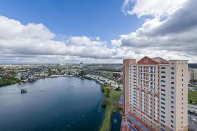 an aerial view of a large river in a city at Westgate Palace Hotel - Universal - I-Drive in Orlando