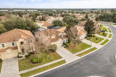 an aerial view of a residential neighborhood with houses at Disney Vacation Oasis Pool BBQ Resort Fun in Orlando