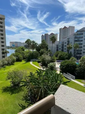 a view of a park in a city with buildings at Studio near Universal Studios with great view in Orlando