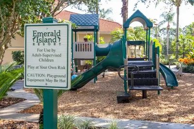 a playground with a sign in front of a park at 8553 Stunning house close to Animal Kingdom in Kissimmee