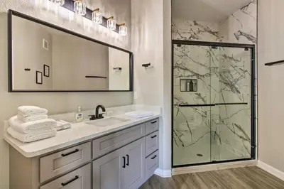 a bathroom with a sink and a shower at Vista Cay Resort Condo about 5 Mi to Universal! in Orlando