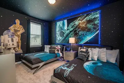 a bedroom with a star wars room with two beds at Darth's Manor 9 Bed 6 Bath Huge Home Solara Resort villa in Orlando