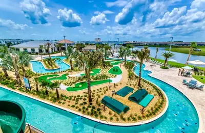 an aerial view of the pool at the resort at Barefoot Breeze - Storey Lake By Shine Villas #833 in Kissimmee