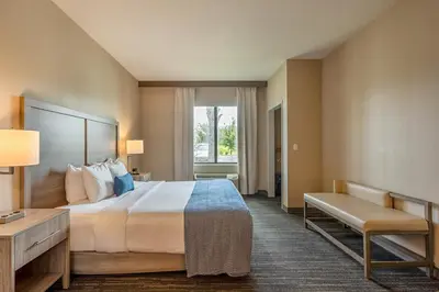 a hotel room with a large bed and a window at Pestana Orlando Suites - Lake Buena Vista in Orlando