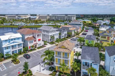 an aerial view of a city with houses at Tropical Cottage with Hot Tub Near Disney! in Orlando
