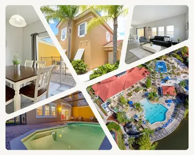 a collage of photos of a house with a pool at Villa Azul townhouse in Kissimmee