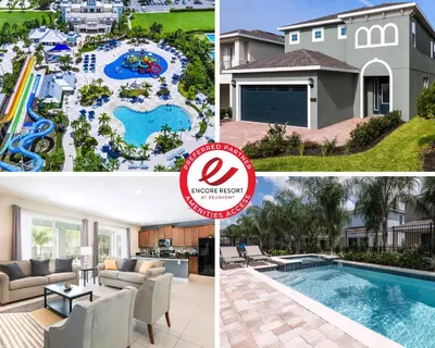 a collage of pictures of a house and a swimming pool at Delightful Home Near Disney With Private Pool And Waterpark & Resort Access At Encore Resorts Reunion - 441No in Kissimmee