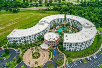 an overhead view of a large building with a pool at Pet friendly in Orlando area near Disney and ESPN Center in Orlando