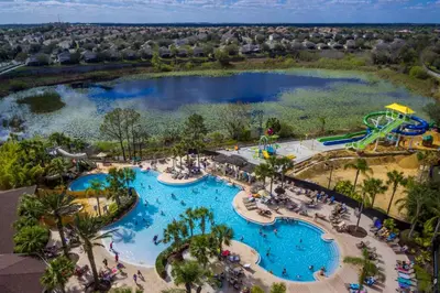 an aerial view of a pool at a water park at Windsor Hills Resort #202 in Orlando